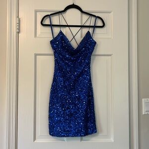 Blue Sequin Mini Dress